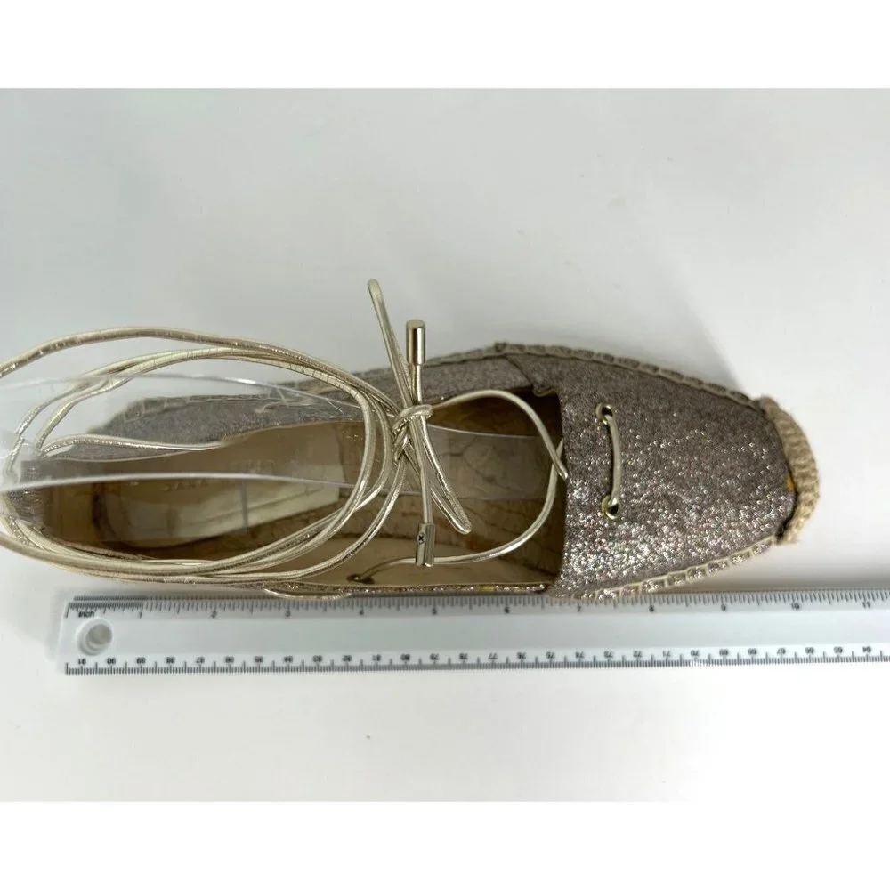 Zara Woman Sparkly Lace Up Flat Espadrilles Size 8